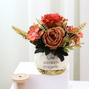 Arreglos Florales Artificiales en Jarrones de Cerámica con Texto 'Dios Responde las Oraciones', Flores Decorativas para Interiores, Paquete de Varias Piezas - Product Image 5