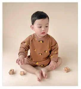यूरोप और संयुक्त राज्य अमेरिका शैली लंबे बाजू नई वसंत स्वेटर बच्चे को कपड़े दौर गर्दन शिशुओं प्यारा मुद्रित हूडि Rompers