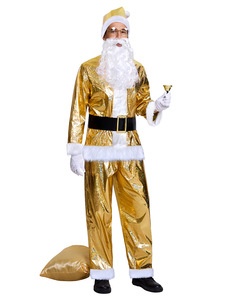 Costume Cosplay de Père Noël Doré pour Homme Adulte Costume de Noël Haut en Peluche Pantalon Chapeau Barbe Ensemble Complet Costume d'Halloween de Vacances 2025 - Product Image 4