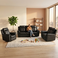 Kunstleder Modernes Umweltfreundliches 3+2+1-Sitzer Set Manuell Verstellbares Relaxsofa mit Ausklappbarem Tisch für Wohnzimmer