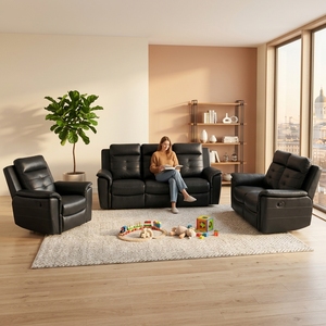 Sofá Reclinable de Piel Sintética Moderna y Ecológica, Juego de 3+2+1 Plazas, Ajuste Manual, con Mesa Abatible para Sala de Estar - Product Image 4