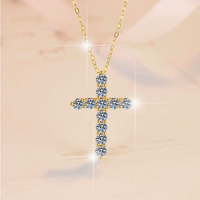 Collier en argent pur S925 en gros d'usine, collier pendentif croix de sécurité rétro en moissanite