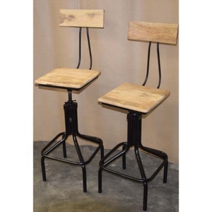 Chaise de bar à manger en bois de manguier industriel vintage, tabouret de comptoir pivotant à levage manuel, réglable pour la maison, bar, café, restaurant, salon - Product Image 5