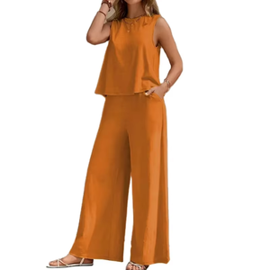 Conjunto de Dos Piezas para <span class=keywords><strong>Mujer</strong></span>, Estilo Casual, Color Sólido, Cuello Redondo, Camiseta Holgada y Pantalones Anchos, Tallas <span class=keywords><strong>XS</strong></span>-2XL, Éxito de Ventas en Europa y Estados Unidos 2026 - Product Image 4