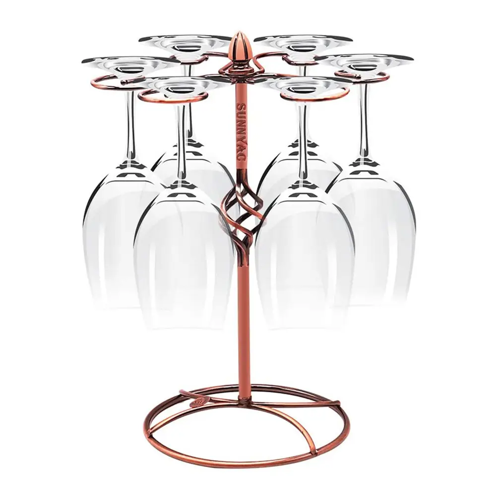 Oniya metallo bronzo a volute in vetro vino Rack portacosteria supporto con 6 ganci stile spirale accessori per la casa cucina di stoccaggio