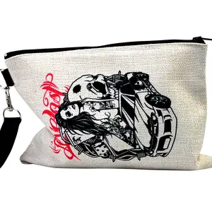 Sublime boş tuval düz seyahat makyaj çantası çantası ile özel Logo tekstil keten kalem kutusu çocuklar kalem çanta büyük