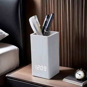 Настольный органайзер из МДФ с держателем для ручек, электронными LED-часами с голосовым управлением, мировым временем и вечным календарем - Product Image 3