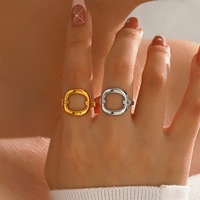 Cincin Persegi Geometris Minimalis Gaya Eropa dan Amerika untuk Wanita, Temperamen Liar, Baja Tahan Karat Berlapis Vakum