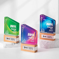 Trophée en cristal sculpté en bois massif JN avec impression couleur pour prix de design créatif