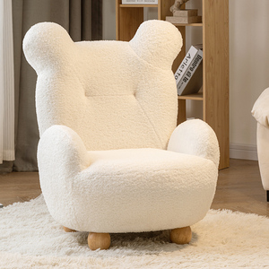 Cute Bear Sofa <b>Chair</b> For Kids Lamb Wool Soft Wooden Frame Removable Washable Versatile Design - Product Image 1