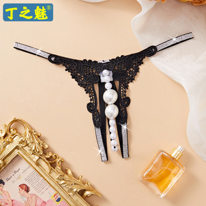 Tanga de Encaje Negro para Mujer Ding Zhi Mei con Cuentas de Perlas, Ropa Interior Sexy - Product Image 1