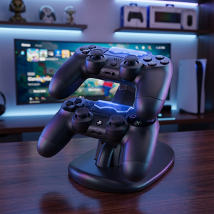แท่นชาร์จไมโคร USB แบบคู่สำหรับ PS4 Pro สำหรับจอยเกมแพดสีน้ำเงินตัวชี้วัดตัว PS4ที่จับอุปกรณ์เสริมสำหรับเกมแพด - Product Image 3