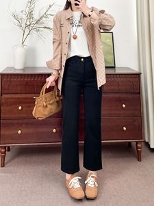 <span class=keywords><strong>Jean</strong></span> droit en denim Y2K pour femme, noir uni, orné de strass en forme de cœur, 100 % coton, formel - Product Image 4