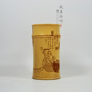 <b>Bamboo</b> Tea Canister With Carved Peking Opera Design <b>Bamboo</b> Lid Chongqing Craft Gift Storage <b>Container</b> - Product Image 1