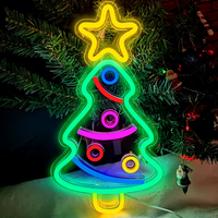 Lampu Neon LED Pohon Natal Kreatif dengan Hiasan Bintang Desain Kotak Hadiah untuk Pesta Natal, Jendela Toko, Dekorasi Rumah, dan Liburan