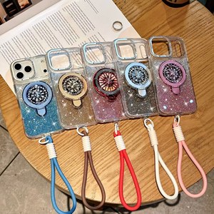 Coque de téléphone antichoc ultra-fine avec anneau de maintien rotatif à 360 degrés et bord diamanté pour iPhone 17 Pro Max et Samsung - Product Image 1