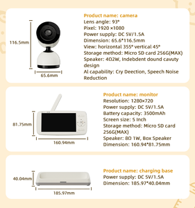 Caméra intelligente 5 pouces 1080P HD WiFi avec vision nocturne, suivi IA, moniteur de sécurité <span class=keywords><strong>pour</strong></span> bébé, caméra réseau WiFi, babyphone - Product Image 6