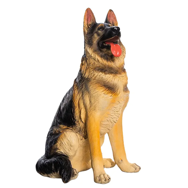 รูปปั้นสุนัขเยอรมันเชฟเฟิร์ดสมจริงเรซิ่น88ซม. สำหรับตกแต่งสวนกลางแจ้ง