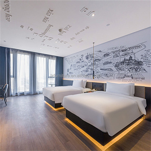 3 Star Hotel Bedroom Furniture Set Modern Upholstered <b>Bed</b> Frame with Headboard Bedside <b>Table</b> <b>Bed</b> End Stool White Linen Bedding - Product Image 4