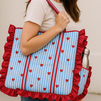 Tas Tote Bergaya Lucu dengan Motif Hati Berlapis dan Bergaris - Tas Selempang Poliester Berumbai untuk Wanita