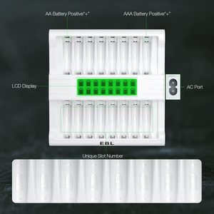 Chargeur de batterie EBL 16 baies AA/AAA NiMH, charge rapide en 1 heure avec écran LCD, câble de prise secteur pour robots, pour prise standard AU - Product Image 1