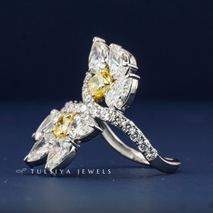 Bague en or blanc 14 carats avec diamant, pour femme, haut de gamme, pierre précieuse jaune au centre, large bande avec diamants d'appoint, bijoux fins pour mariage et fiançailles - Product Image 3