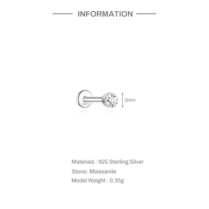 Boucles d'oreilles clous en argent sterling S925 avec moissanite, dos plat, filetage à vis, sertissage clos classique, certificat de bijoux inclus - Product Image 6