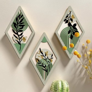 Décoration murale en bois, motif végétal, forme géométrique, décoration d'intérieur, matériau en buis - Product Image 1