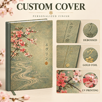 Carnet à couverture rigide personnalisé A5, journal à fleurs de cerisier, style japonais vintage, ligné, carnet personnalisé pour cadeaux