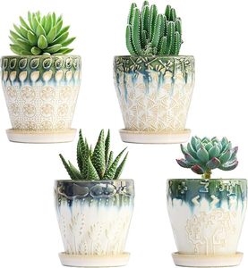 Pot de fleurs en céramique vert olive dégradé avec trou de drainage et système d'arrosage automatique, design moderne et écologique pour une utilisation en intérieur/extérieur - Product Image 1