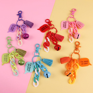 Llaveros de acrílico con forma de estrella y eslabones de cadena, bonitos, en colores caramelo, con borlas de campana, accesorios colgantes para bolso y cartera - Product Image 4