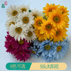 Fleurs de tournesol en soie, bouquet de 9 têtes, couleur automne, pour la décoration d'hôtel et de maison - Product Image 2