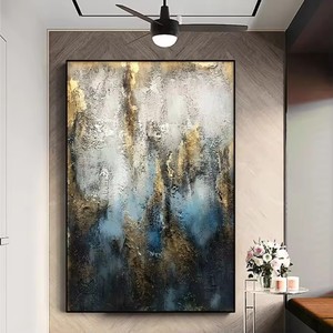 Decorazione per la casa 100% <span class=keywords><strong>dipinto</strong></span> a mano tela <span class=keywords><strong>blu</strong></span> e dorata Texture di alta qualità pittura a olio di lusso a mano moderna arte astratta - Product Image 2
