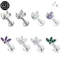 Freya ASTM-F136 Titane Zircon – Clou d'oreille pour cartilage, Labret tendance à dos plat, Bijou de piercing corporel pour femme