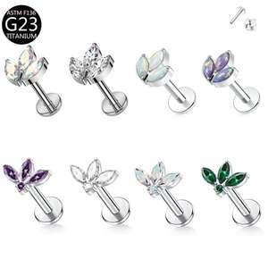 Pendiente de cartílago de titanio ASTM-F136 con circonita Freya, arete labret de moda con circonita y parte trasera plana, joyería para piercing corporal para mujer - Product Image 2