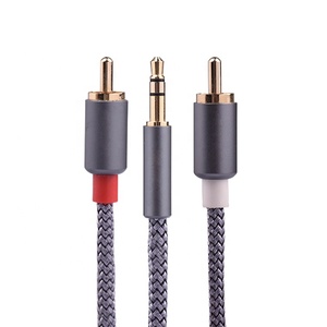 High Quality Nylon And Fishnet Grey 2M 500MA DC 3.5mm To <span class=keywords><strong>2</strong></span> RCA Male Audio Cable For Laptop - Product Image 1