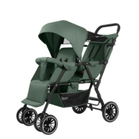Poussette double compacte ultra-légère en lin, sièges tandem, cadre en acier inoxydable, 0-3 ans, roues tout-terrain