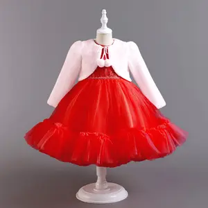 W025 Guanzhou Kinderkleidung China-Fabrik Großhandel elegante Kinder Kinder Tülle Geburtstagskleid mit Umhang