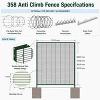 Panneau de clôture en treillis d'acier 358 anti-escalade et anti-coupure Top Spikes Clear View avec revêtement en poudre, facilement assemblable pour la sécurité périmétrique