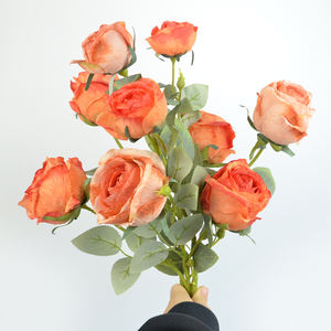 Fleur artificielle en rose, rose à bord brûlé, bouquet de 3 têtes, fleur artificielle d'intérieur, vente en gros de fleurs artificielles, rose au toucher réel - Product Image 2