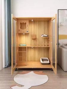 Villa de lujo para gatos de madera con puerta de vidrio, condominio multinivel para gatos con ruedas, casa de madera personalizada para gatos - Product Image 2
