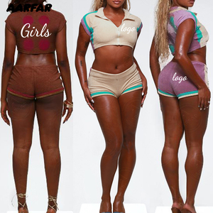 Set di 3 pezzi estivi vestiti per donna 2025 Streetwear giacca a Zip Crop a blocchi di colore e <span class=keywords><strong>pantaloni</strong></span> corti alta ragazza set Friendly - Product Image 1