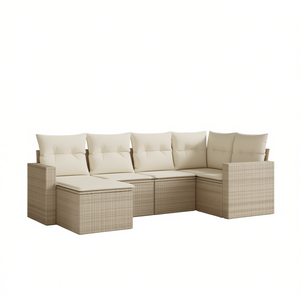 Conjunto de Sofás de Jardín de Ratán Beige para 6 Personas, Muebles de Exterior Resistentes a la Intemperie, Diseño Contemporáneo - Product Image 1