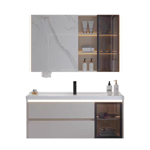 Mueble de <span class=keywords><strong>Baño</strong></span> Moderno de Cerámica de una Pieza de 75/85/95/105/115 cm con Espejo LED, Diseño de Madera Impermeable, Combinación de Lavabo - Product Image 1