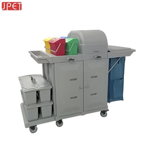 Professioneller PP-Kunststoff 4-Rad-Hotelreinigungswagen mit Doppeltür und 200 lb Kapazität für die Zimmerreinigung im Gästezimmer - Product Image 2