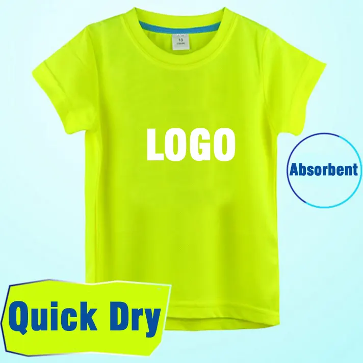 Camisetas de secado rápido con logotipo personalizado para niños, camisetas lisas de poliéster con sublimación, dri, cuello redondo, para niñas y niños