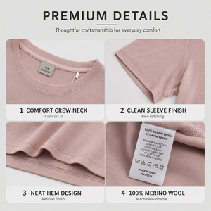 Camiseta de Manga Corta para Mujer, de Lana, para Actividades al Aire Libre, Verano, Senderismo, con Logotipo Personalizado, Premium, Ligera, Transpirable, de Secado Rápido, Informal - Product Image 3
