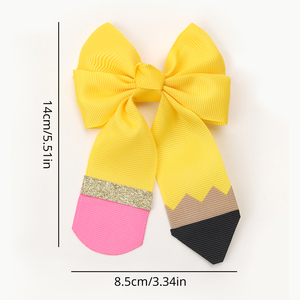 CN nuevo diseño personalizado accesorios para el cabello volver a la escuela hermosa cinta amarilla lápiz escuela lazos para el cabello Clips para niñas - Product Image 5