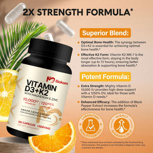 Biokom OEM Label pribadi <span class=keywords><strong>Vitamin</strong></span> D3 K2 kapsul dengan Magnesium, seng & <span class=keywords><strong>Vitamin</strong></span> C & <span class=keywords><strong>B12</strong></span> untuk dukungan kekebalan tubuh, tulang & otot - Product Image 4