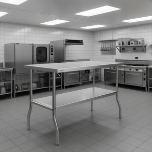 Table de travail en acier commercial Vevor, 48x30 pouces, acier inoxydable, double étagère, capacité de 772 lb, table de préparation pour la cuisine - Product Image 2